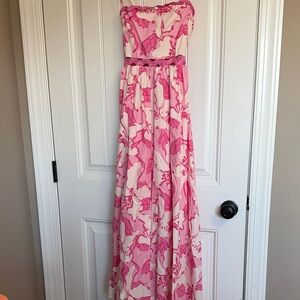 Strapless Pink & White Maxi Dress